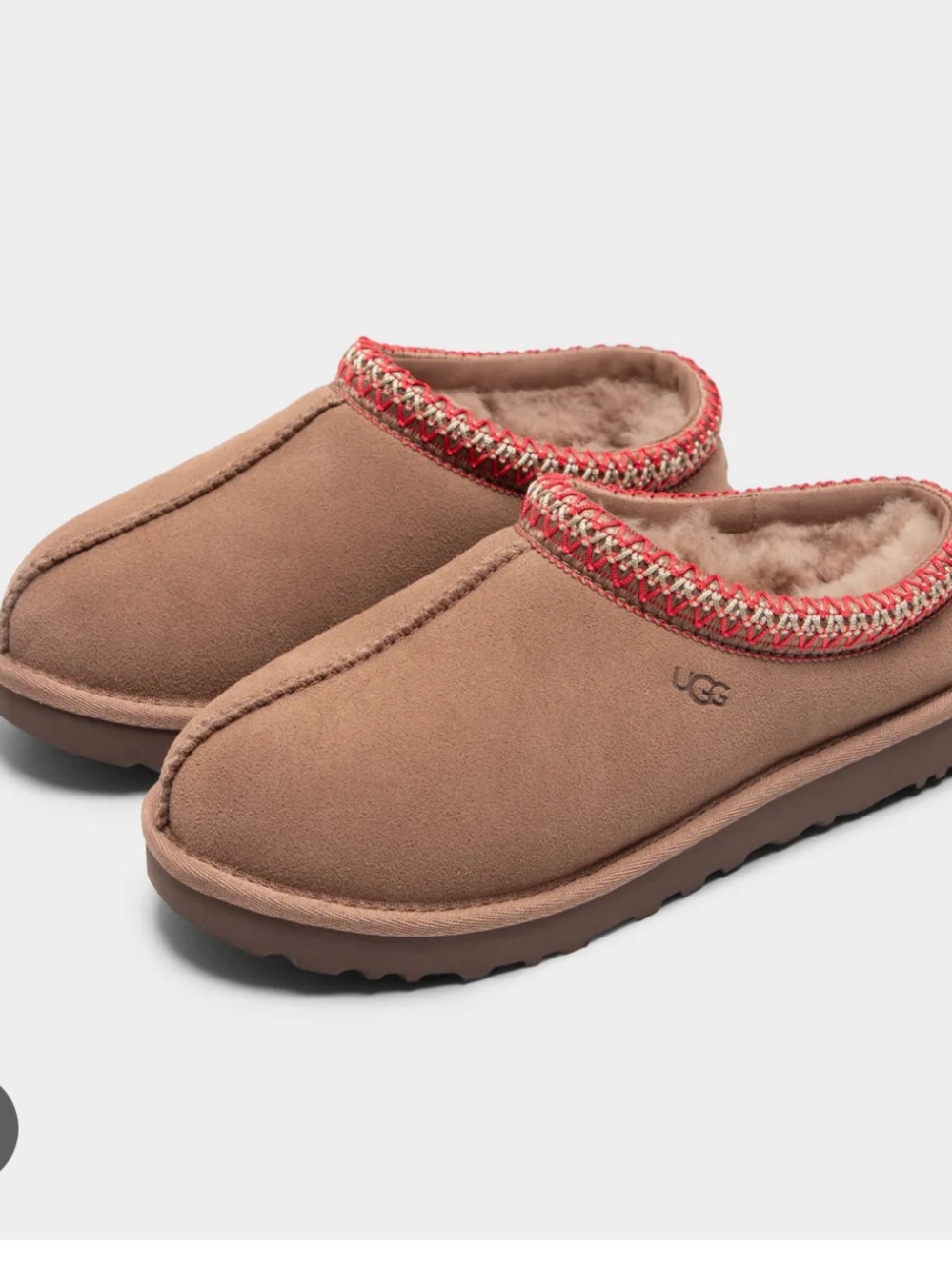 New UGG Tasman II Mule in Rocky Oak with red Trim shoes slippers
